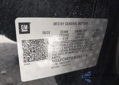 2018 Chevrolet Malibu 1Fl z USA, uszkodzony, nr VIN 1G1ZC5ST2JF251774